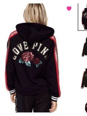 PINK VS ROSES BLING FASHION SHOW HOODIE LARGE